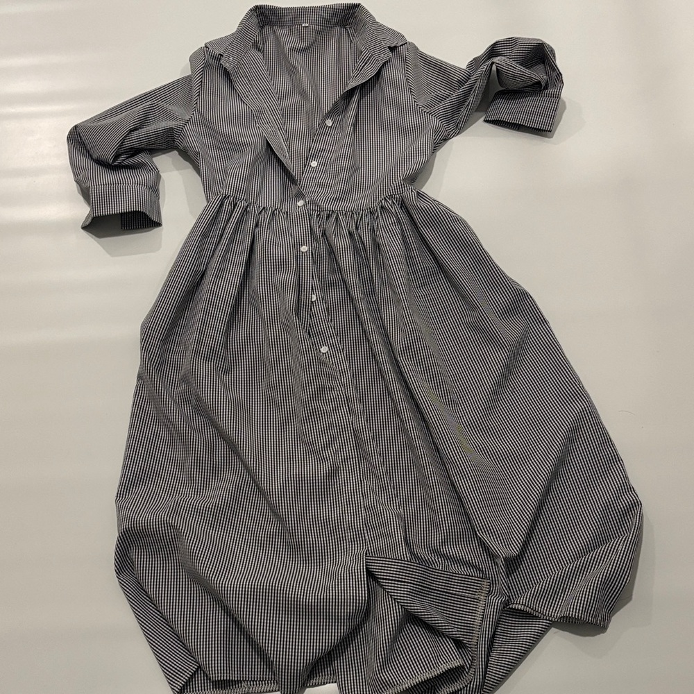 Checked Button-Up Dress M